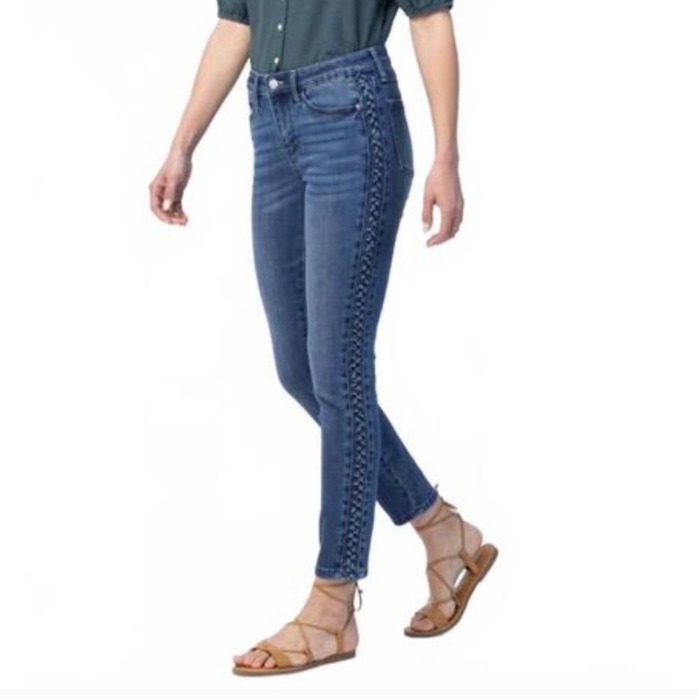 Judy Blue Braided Side Jeans Relaxed Fit Stretch Denim